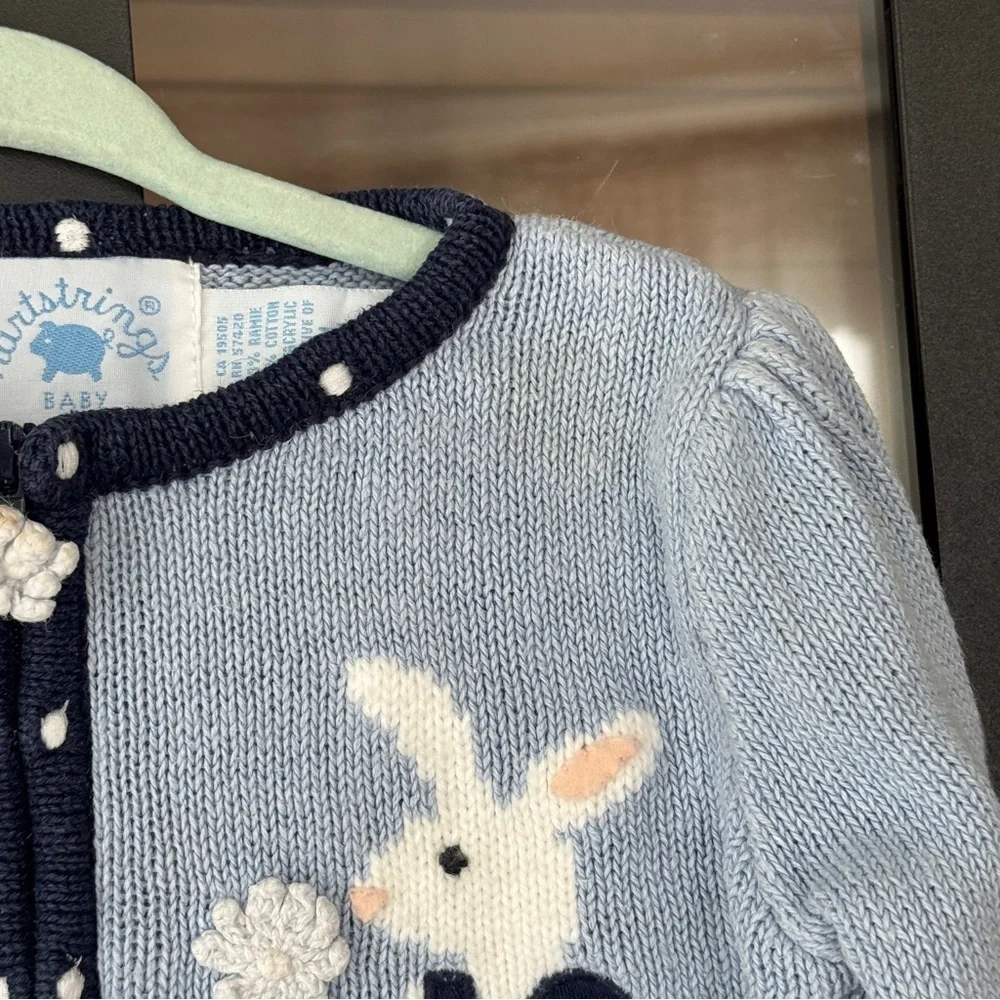Vintage Harstrings bunny Easter eggs Intarsia knit cardigan sweater toddler girl